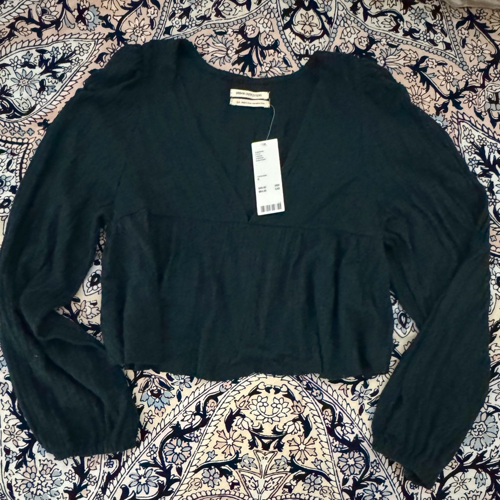 Urban outfitters dark green Long Sleeve babydoll swing top NWT sz S